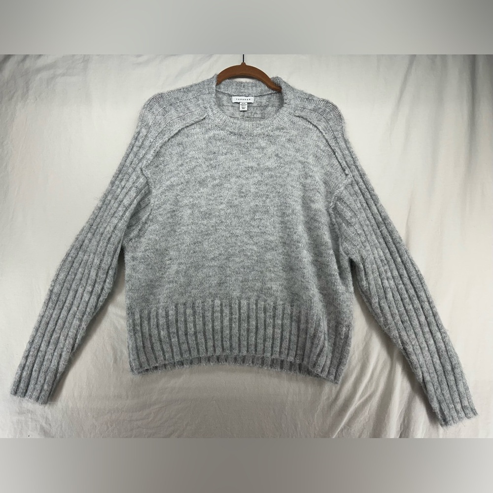 Topshop Knit Oversized Gray Crew Neck Sweater Small 0-2‎ Comfy Soft